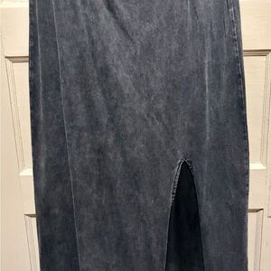 Black Knit Skirt with Front Slit